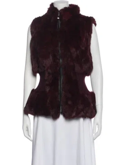 Pre-owned Belle Fare Wool Fur Vest In Burgundy