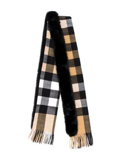 Pre-owned Belle Fare Wool Plaid Print Scarf W/ Tags In Neutral