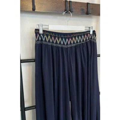 Belle-modelle Embroidered Waistband Palazzo Trousers In Blue