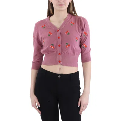 Belle Poque Womens Embroidered Knit Cardigan Sweater In Pink