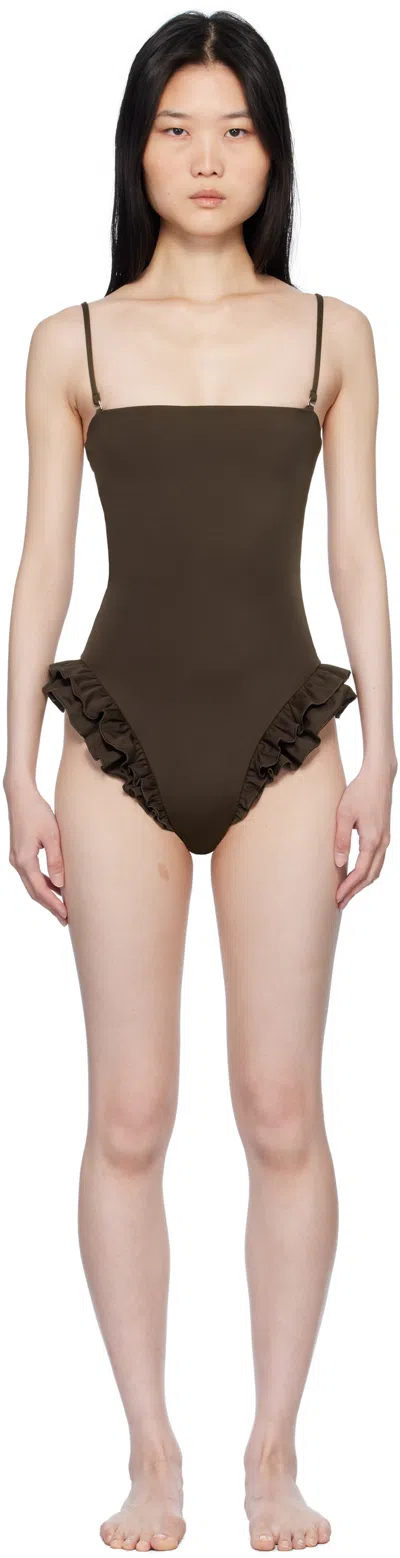 Belle The Label Brown Margot Swimsuit In Carob