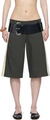Belle The Label Gray Paneles Shorts In Charcoal Stripe