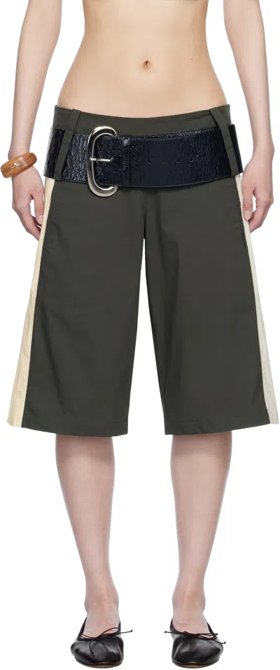 Belle The Label Gray Paneles Shorts In Charcoal Stripe