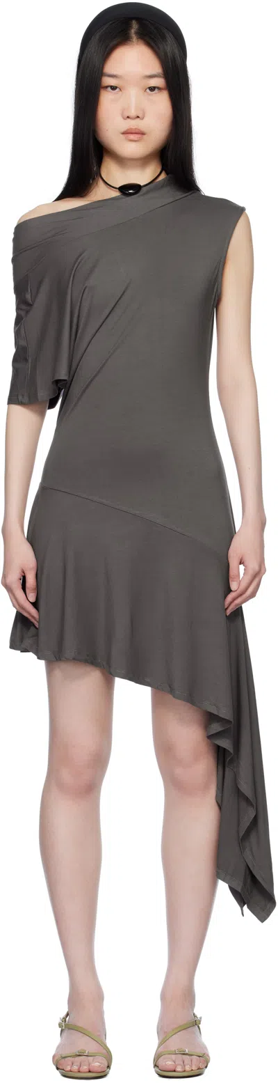 Belle The Label Gray Plume Minidress In Charcoal