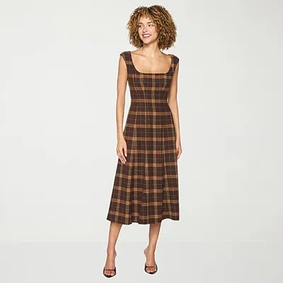 Belle Vie Womens Midi Square Neck Sleeveless Plaid Fit + Flare Dress In Pink
