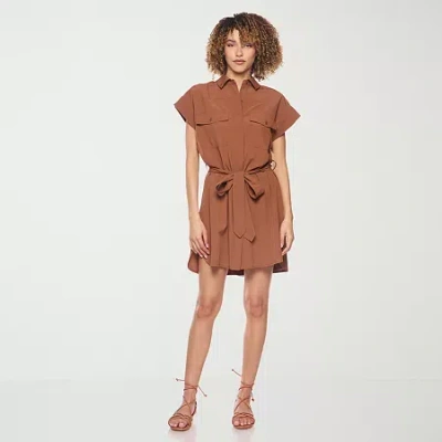 Belle Vie Womens Short Sleeve Shirt Dress In Brown