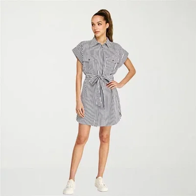 Belle Vie Womens Short Sleeve Shirt Dress In White