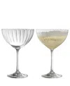 BELLEEK POTTERY GALWAY CRYSTAL ERNE SAUCER CHAMPAGNE GLASSES, SET OF 2