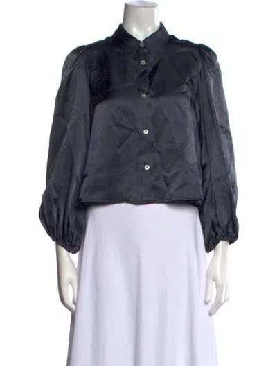 Pre-owned Bellerose Acetate Three-quarter Sleeve Button-up Top In Black