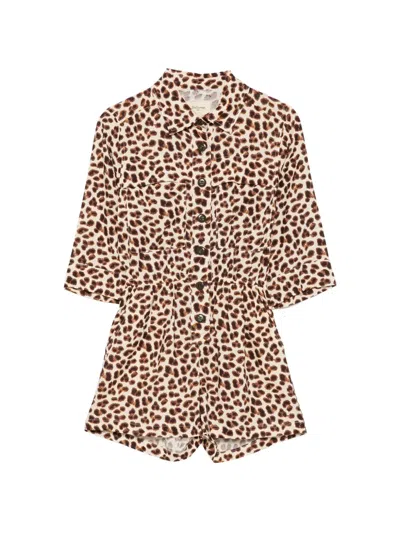 Bellerose Kids' Aerial Leopard-print Button-up Playsuit In Animal Print