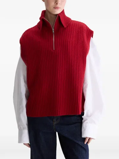 Bellerose Amer Sleeveless Half-zip Sweater In Red