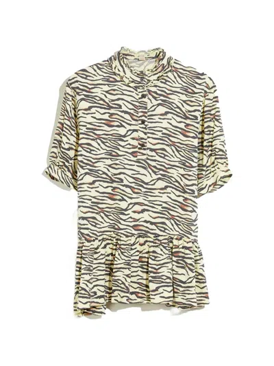 Bellerose Kids' Avriel Zebra-print Ruffled Dress In Multi