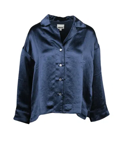 Bellerose Blue Acetate Front-button Satin Shirt In Black