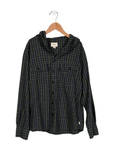 Pre-owned Bellerose Kids' Boys' Printed Long Sleeve Hooded Casual Shirt In Green