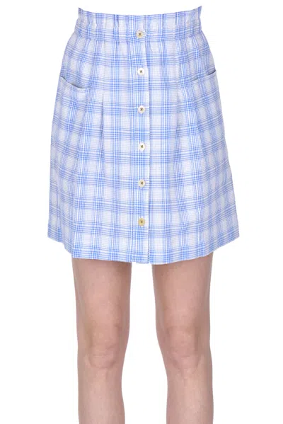 Bellerose Checked Print Mini Skirt In Light Blue