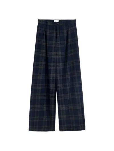 Bellerose Check-pattern Wide-leg Trousers In Blue