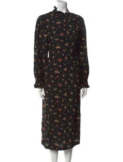 Pre-owned Bellerose Floral Print Long Dress In Black