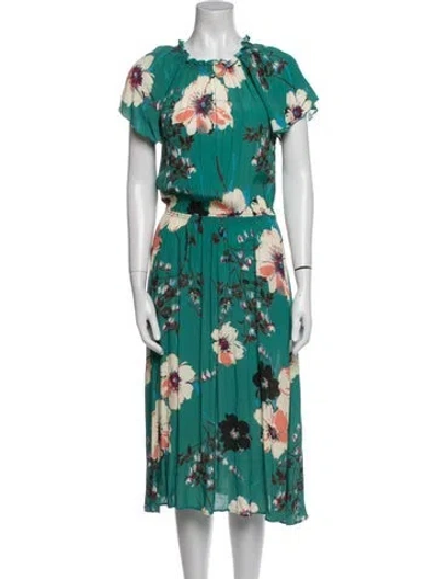 Pre-owned Bellerose Floral Print Midi Length Dress In Green