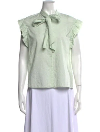 Pre-owned Bellerose Floral Print Tie Neck Blouse In Green