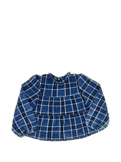 Bellerose Kids' Habib Check Tiered Blouse In Blue
