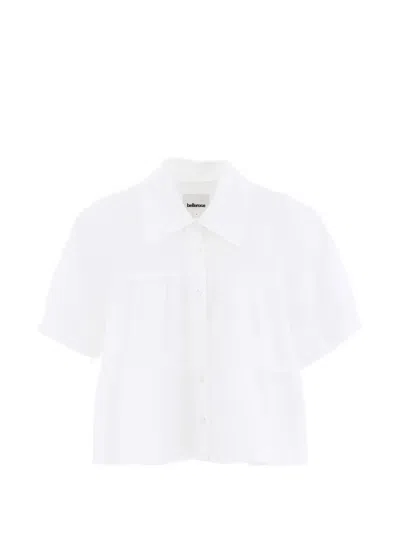Bellerose Helo Cropped Short-sleeve Cotton Shirt In White