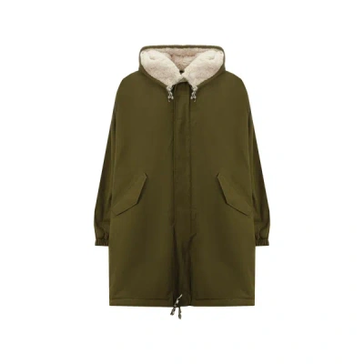 Bellerose Hooded Parka Zipper And Button Closurefaux Fur Liningdrawstrings At The Bottom In Green