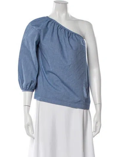 Pre-owned Bellerose One-shoulder Three-quarter Sleeve Blouse W/ Tags In Blue/white