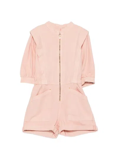 Bellerose Kids' Pardon Ruffle-trimmed Zip-up Playsuit In Pink