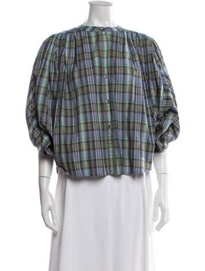 Pre-owned Bellerose Plaid Print Crew Neck Blouse In Blue