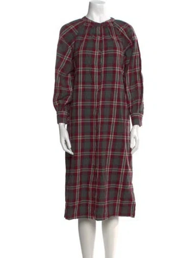 Pre-owned Bellerose Plaid Print Midi Length Dress In Burgundy