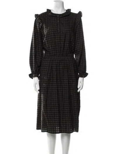 Pre-owned Bellerose Plaid Print Midi Length Dress W/ Tags In Black