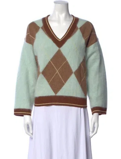 Pre-owned Bellerose Plaid Print V-neck Sweater In Green