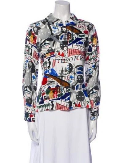 Pre-owned Bellerose Printed Long Sleeve Button-up Top In White