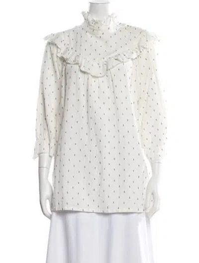Pre-owned Bellerose Printed Mock Neck Blouse In White