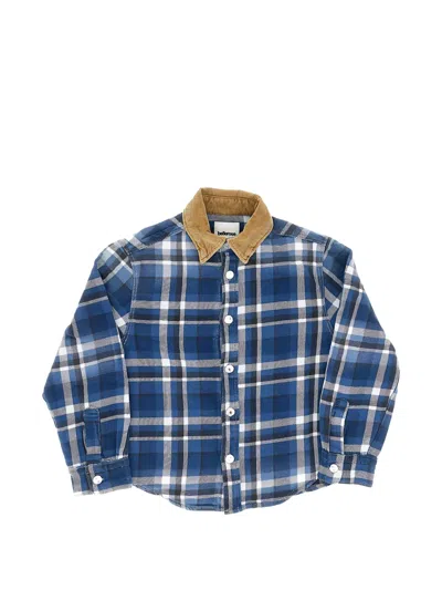 Bellerose Kids' Puck Check Corduroy-collar Shirt In Blue