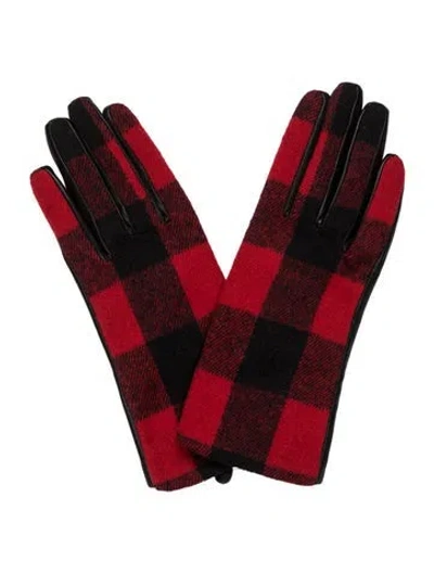 Pre-owned Bellerose Red And Black Plaid Pattern With Leather Winter Gloves