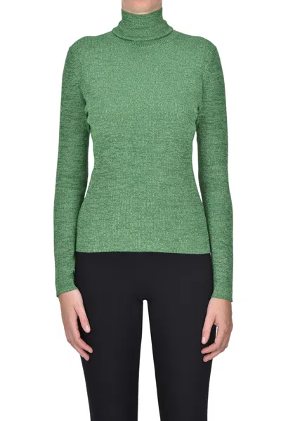 Bellerose Ribbed Lamè Knit Pullover In Green