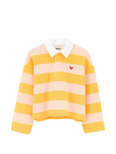 Bellerose Kids' Striped Heart Polo Shirt In Yellow