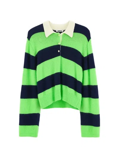 Bellerose Striped Polo-collar Sweater In Green