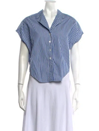 Pre-owned Bellerose Striped Short Sleeve Button-up Top In Blue
