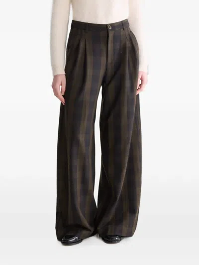 Bellerose Volkert Check-pattern Wide-leg Trousers In Brown