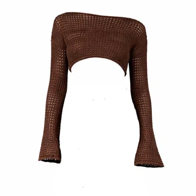 Belletage Swimwear Brown The Off-weekend Crochet Off The Shoulder Bell Sleeve Crop Top