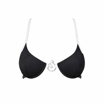 Belletage Swimwear Women's Black / White The Pearly Black Bikini Top In Multi