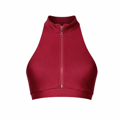 Belletage Swimwear Women's Red Trail Ride Zip Mock Neck Top