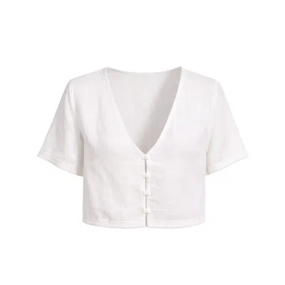 Belletage Swimwear Women's White Aloha Linen Top