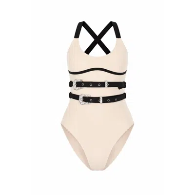 Belletage Swimwear Women's White The Buckle Up Belted One-piece In Neutral