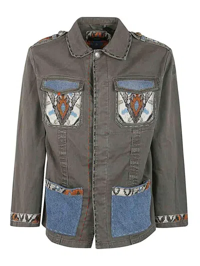 Bellini Moleskine Denim Military Jacket In Grey
