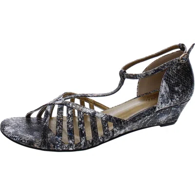 Bellini Lux Womens Faux Leather Embossed Wedge Sandals In Black
