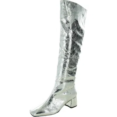 Bellini Womens Faux Leather Metallic Knee-high Boots In Silver