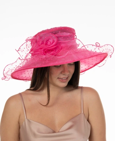 Bellissima Millinery Collection Women's Dot Organza Wide Brim Dressy Hat In Fuchsia